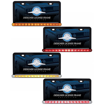 Black License Plate Frame With 14 LED 12" Light Bar - Amber or Red LEDs (Amber, Red or Clear Lens)