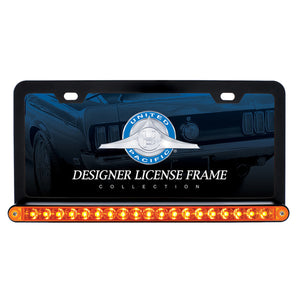 Black License Plate Frame With 19 LED 12" Reflector Light Bar - Amber or Red LEDs (Amber, Red or Clear Lens)