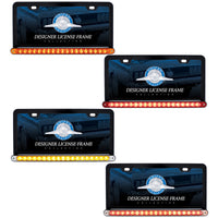 Black License Plate Frame With 19 LED 12" Reflector Light Bar - Amber or Red LEDs (Amber, Red or Clear Lens)