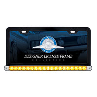Black License Plate Frame With 19 LED 12" Reflector Light Bar - Amber or Red LEDs (Amber, Red or Clear Lens)