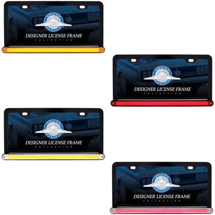 Black License Plate Frame w/ 24 LED 12" GloLight Bar - Amber or Red LEDs (Amber, Red or Clear Lens)