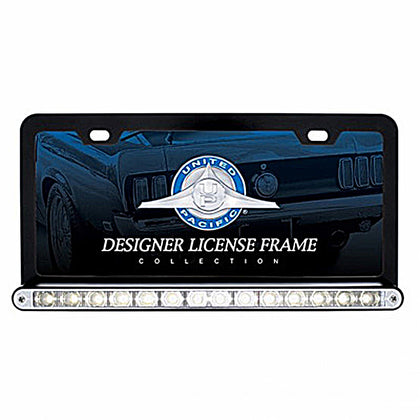 Black License Plate Frame w/ 14 LED 12" Light Bar - White LEDs (Clear Lens)