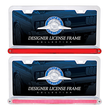 Chrome License Plate Frame w/ 24 LED 12" GloLight Bar - Red LEDs (Red or Clear Lens)
