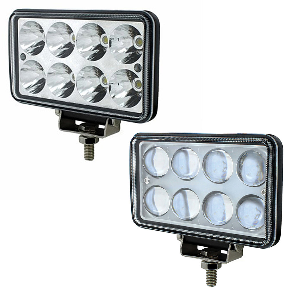 8 High Power LED Rectangular Work Light w/ Chrome Reflector or Project ...