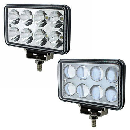 8 High Power LED Rectangular Work Light w/ Chrome Reflector or Projector Lens