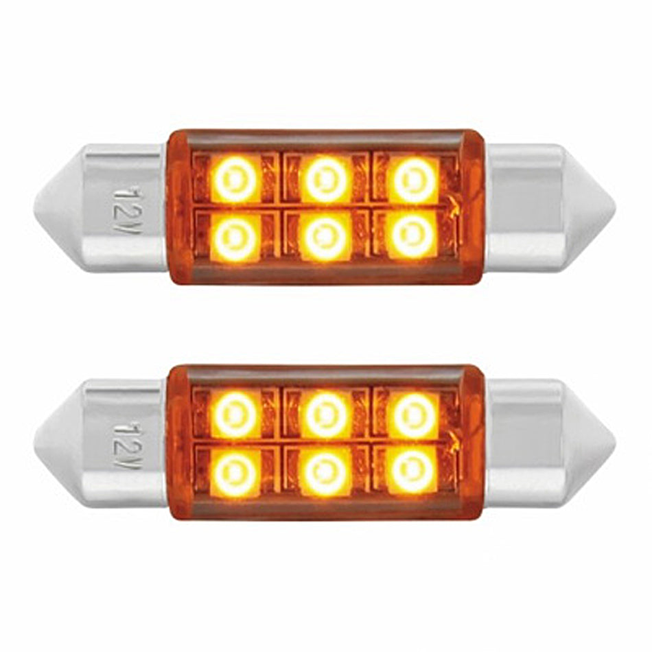 6 SMD High Power Micro LED 6418/6461-36mm Dome Light Bulb - 2-Pack (Amber, Blue, Red or White)