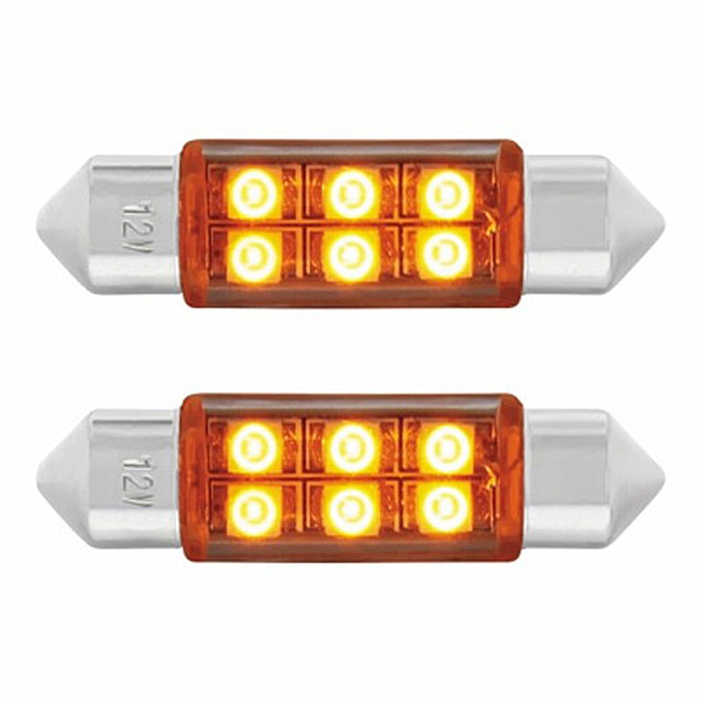 6 SMD High Power Micro LED 6418/6461-36mm Dome Light Bulb - 2-Pack (Amber, Blue, Red or White)