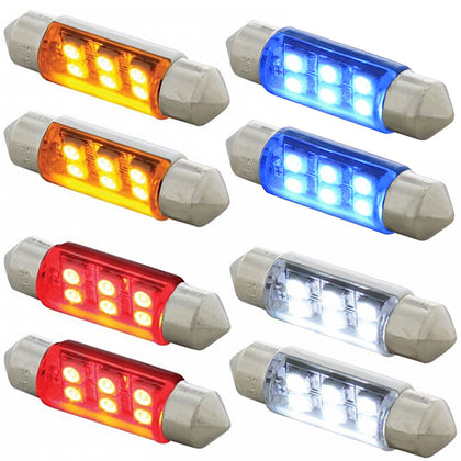 6 SMD High Power Micro LED 6418/6461-36mm Dome Light Bulb - 2-Pack (Amber, Blue, Red or White)