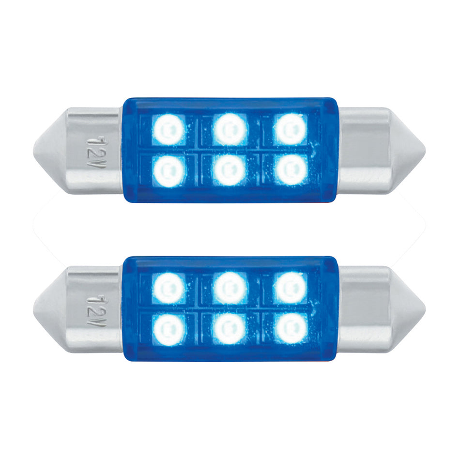 6 SMD High Power Micro LED 6418/6461-36mm Dome Light Bulb - 2-Pack (Amber, Blue, Red or White)