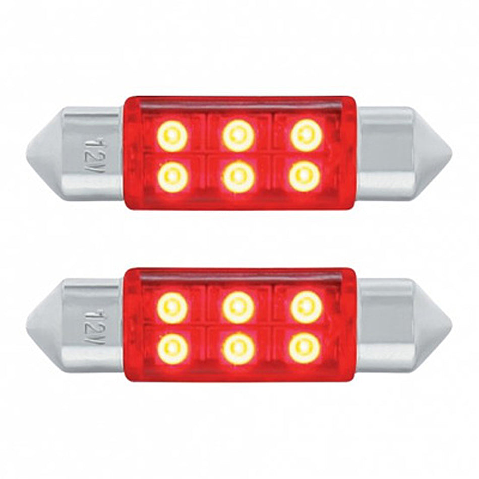 6 SMD High Power Micro LED 6418/6461-36mm Dome Light Bulb - 2-Pack (Amber, Blue, Red or White)