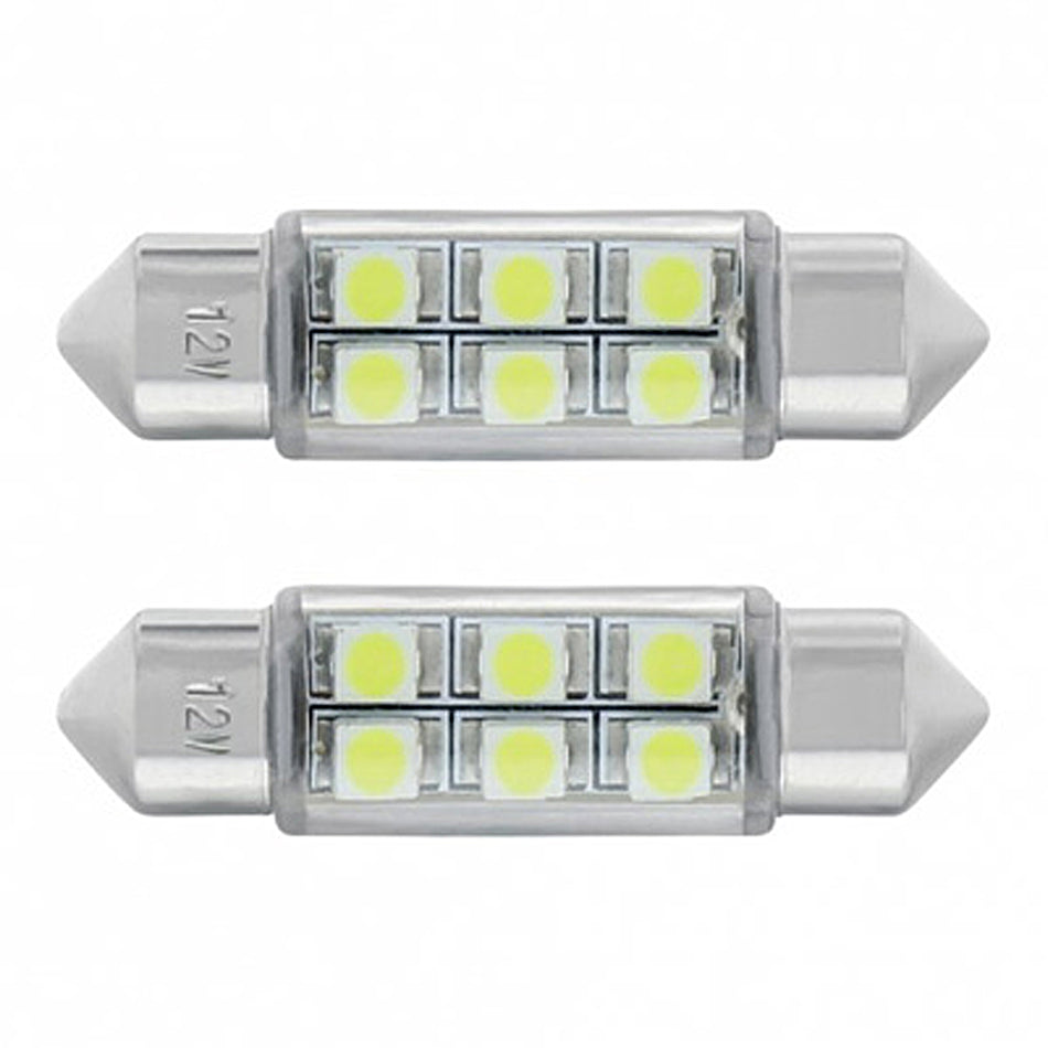 6 SMD High Power Micro LED 6418/6461-36mm Dome Light Bulb - 2-Pack (Amber, Blue, Red or White)