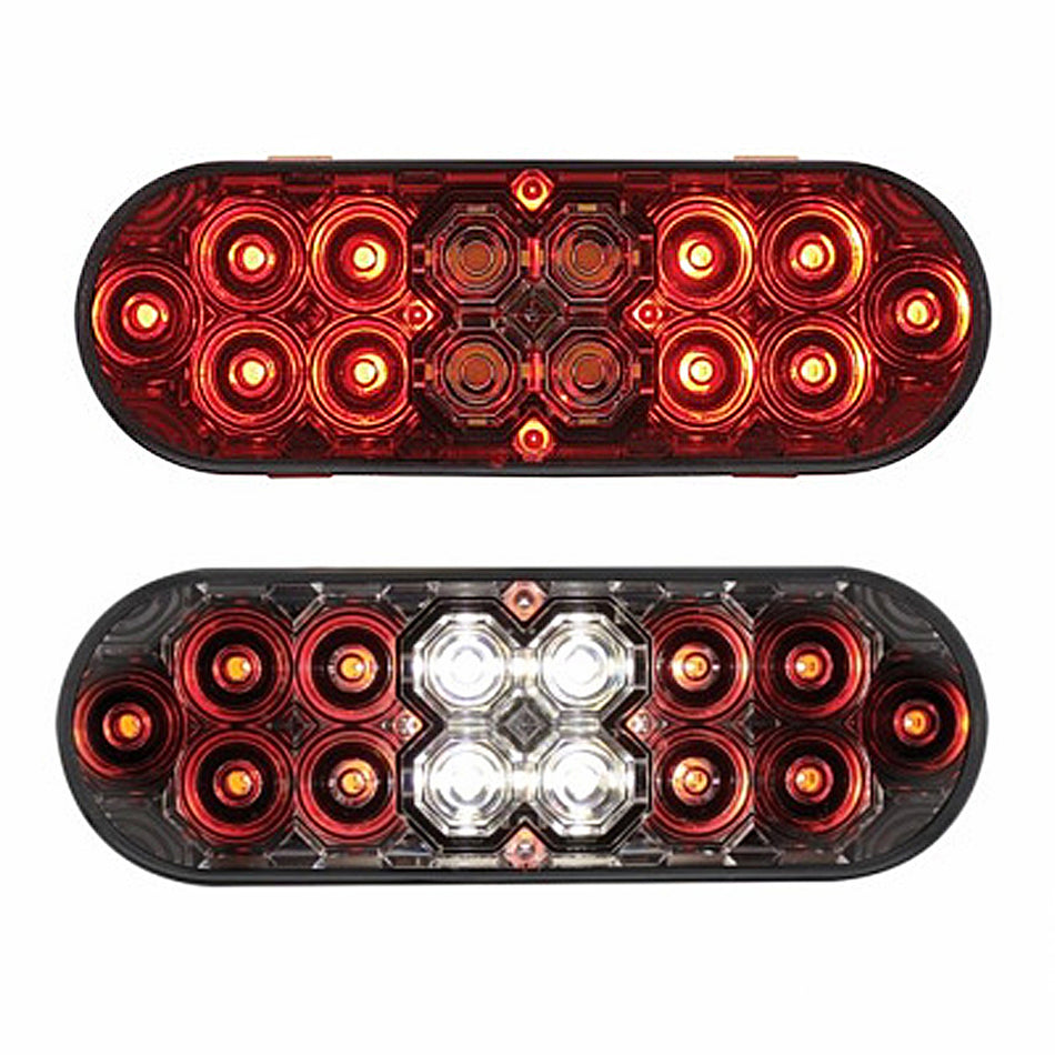 6" Oval Combo Light w/ 14 LED Stop, Turn & Tail & 16 LED Back-Up - Red LEDs (Red or Clear Lens)