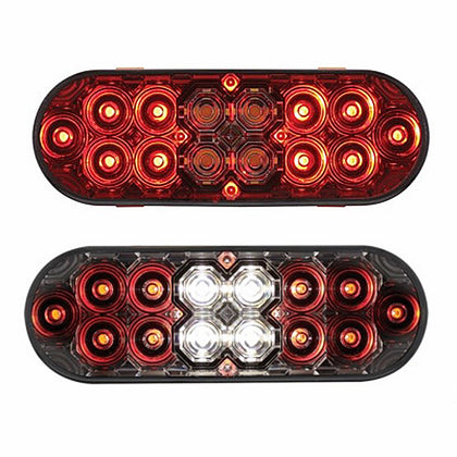 6" Oval Combo Light w/ 14 LED Stop, Turn & Tail & 16 LED Back-Up - Red LEDs (Red or Clear Lens)