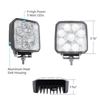 United Pacific - 9 LED High Power 3-7/8" Square or Round Work/Flood Light (White LEDs)