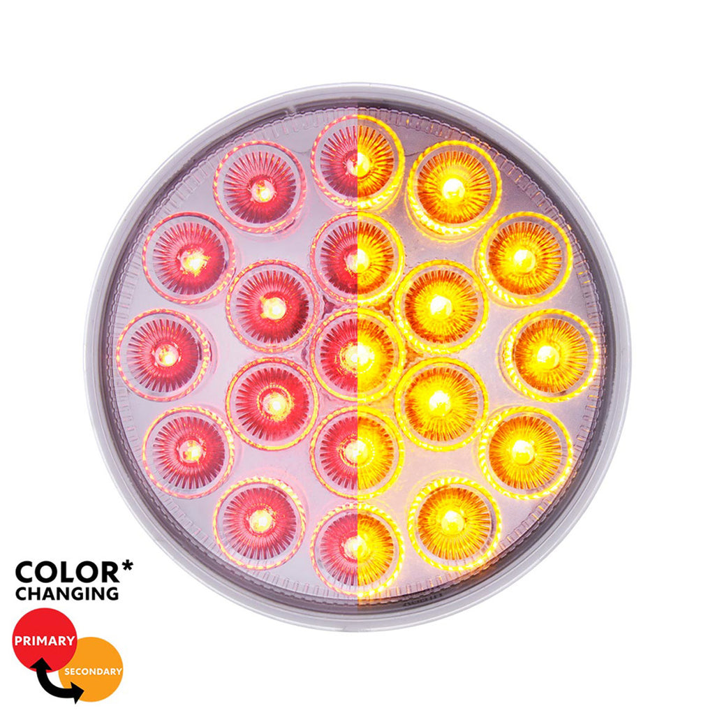 19 LED 4" Round Double Fury Stop, Turn, Tail Light w/ Warning Light - Red & Amber LEDs (Clear Lens)