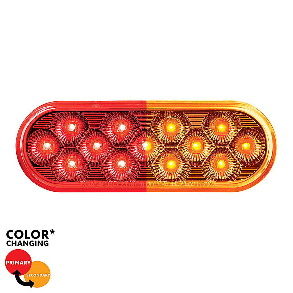 13 LED 6" Oval Double Fury Stop, Turn & Tail Light w/ Warning Light - Red & Amber LEDs (Clear Lens)