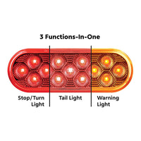 13 LED 6" Oval Double Fury Stop, Turn & Tail Light w/ Warning Light - Red & Amber LEDs (Clear Lens)