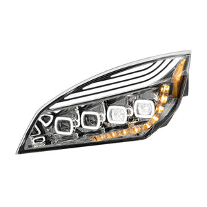 Chrome Quad-LED Headlight w/ LED DRL & Seq. Signal For 2018-2024 Freightliner Cascadia (Driver or Passenger Side)