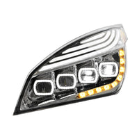 Chrome Quad-LED Headlight w/ LED DRL & Seq. Signal For 2018-2024 Freightliner Cascadia (Driver or Passenger Side)