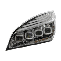 Chrome Quad-LED Headlight w/ LED DRL & Seq. Signal For 2018-2024 Freightliner Cascadia (Driver or Passenger Side)