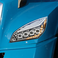 Chrome Quad-LED Headlight w/ LED DRL & Seq. Signal For 2018-2024 Freightliner Cascadia (Driver or Passenger Side)