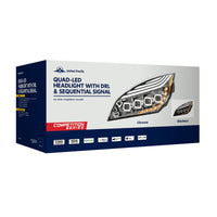 Chrome Quad-LED Headlight w/ LED DRL & Seq. Signal For 2018-2024 Freightliner Cascadia (Driver or Passenger Side)