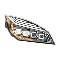 Chrome Quad-LED Headlight w/ LED DRL & Seq. Signal For 2018-2024 Freightliner Cascadia (Driver or Passenger Side)