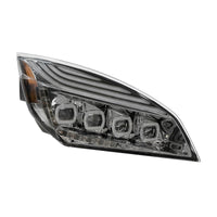 Chrome Quad-LED Headlight w/ LED DRL & Seq. Signal For 2018-2024 Freightliner Cascadia (Driver or Passenger Side)