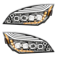 Chrome Quad-LED Headlight w/ LED DRL & Seq. Signal For 2018-2024 Freightliner Cascadia (Driver or Passenger Side)