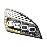 Chrome Quad-LED Headlight w/ LED DRL & Seq. Signal For 2018-2024 Freightliner Cascadia (Driver or Passenger Side)
