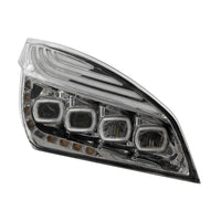 Chrome Quad-LED Headlight w/ LED DRL & Seq. Signal For 2018-2024 Freightliner Cascadia (Driver or Passenger Side)