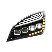 Black Quad-LED Headlight With LED DRL & Seq. Signal For 2018-2024 Freightliner Cascadia (Driver or Passenger Side)
