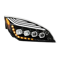 Black Quad-LED Headlight With LED DRL & Seq. Signal For 2018-2024 Freightliner Cascadia (Driver or Passenger Side)