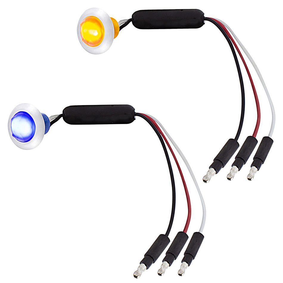 3 LED Dual Function 3/4" Mini Clearance/Marker Light w/ Crystal Lens - Amber or Blue LEDs (Amber or Blue Lens)