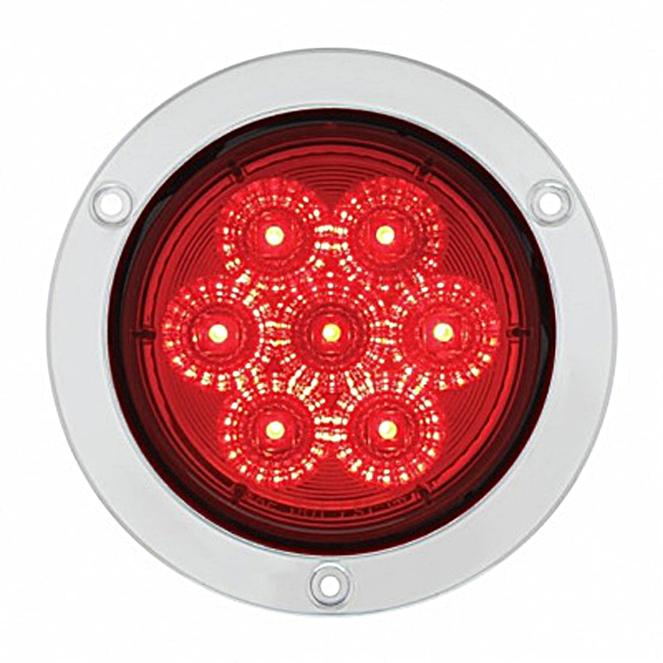 7 LED 4" Round Stainless Steel Flange Stop, Turn & Tail Light - Red LEDs (Red or Clear Lens)