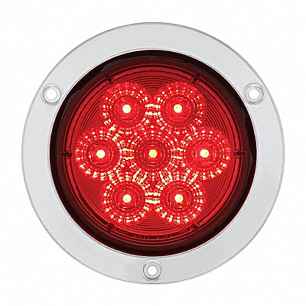 7 LED 4" Round Stainless Steel Flange Stop, Turn & Tail Light - Red LEDs (Red or Clear Lens)