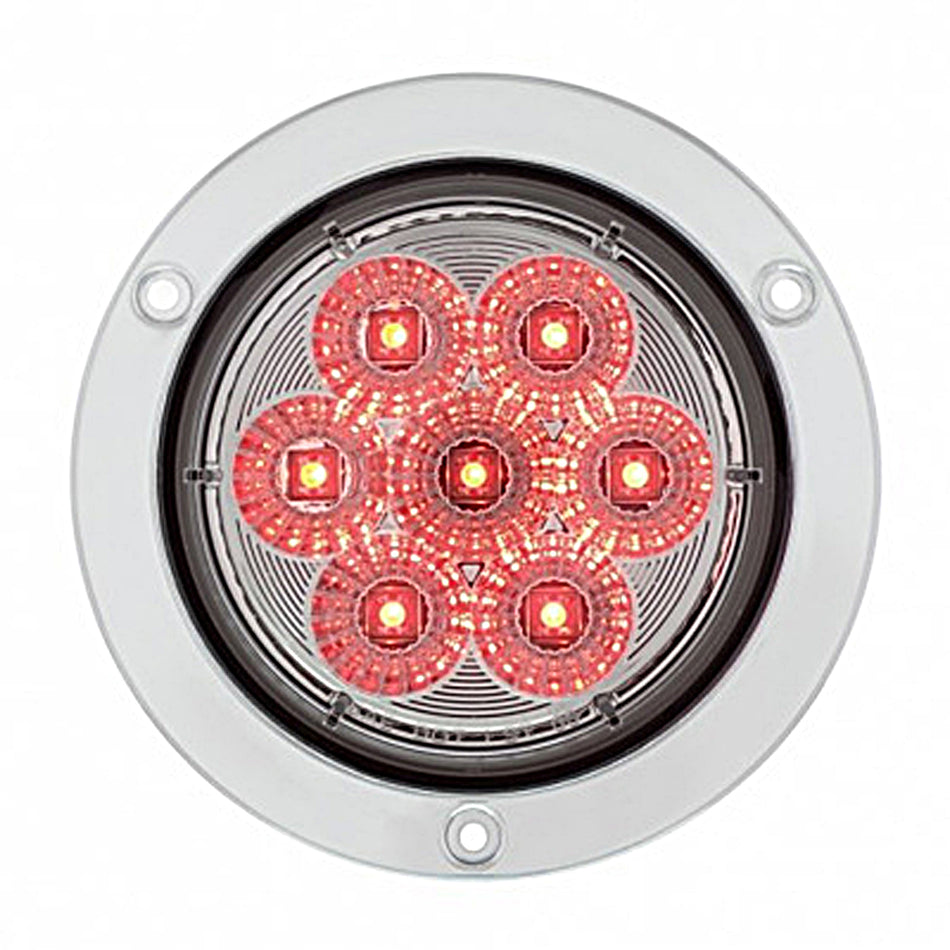 7 LED 4" Round Stainless Steel Flange Stop, Turn & Tail Light - Red LEDs (Red or Clear Lens)