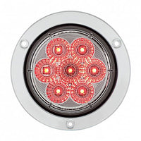 7 LED 4" Round Stainless Steel Flange Stop, Turn & Tail Light - Red LEDs (Red or Clear Lens)