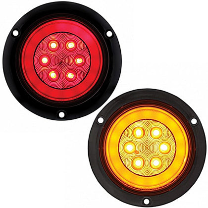 21 LED 4" Round Flange Mount GloLight (Stop, Turn & Tail) - Amber or Red LEDs (Amber or Red Lens)