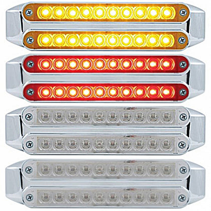 Dual 10 LED 6-1/2" Turn Signal Light Bars - Amber or Red LEDs (Amber, Red or Clear Lens)