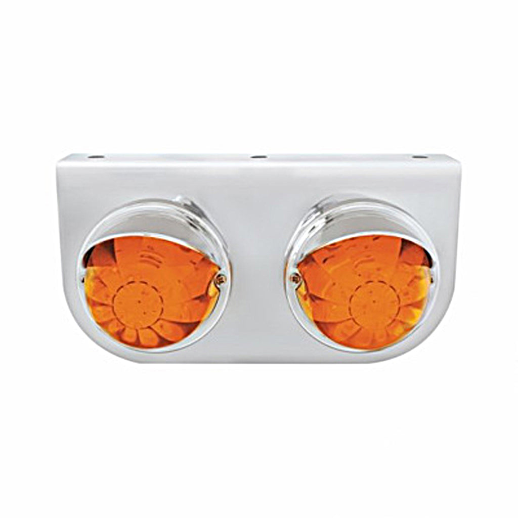 Stainless Steel Light Bracket With 2 X 17 LED Dual Function Watermelon Lights & Visors - Amber or Red LEDs (Amber, Dark Amber, Red or Clear Lens)