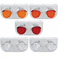 Stainless Steel Light Bracket With 2 X 17 LED Dual Function Watermelon Lights & Visors - Amber or Red LEDs (Amber, Dark Amber, Red or Clear Lens)