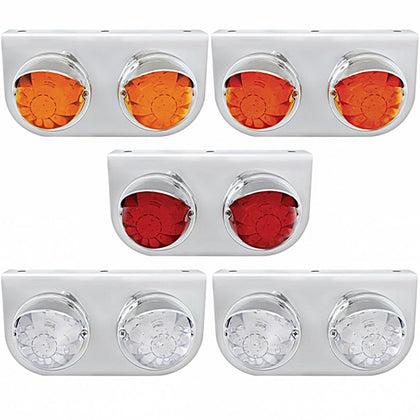 Stainless Steel Light Bracket With 2 X 17 LED Dual Function Watermelon Lights & Visors - Amber or Red LEDs (Amber, Dark Amber, Red or Clear Lens)