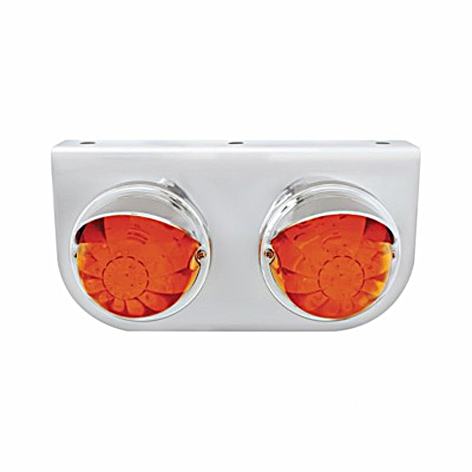 Stainless Steel Light Bracket With 2 X 17 LED Dual Function Watermelon Lights & Visors - Amber or Red LEDs (Amber, Dark Amber, Red or Clear Lens)