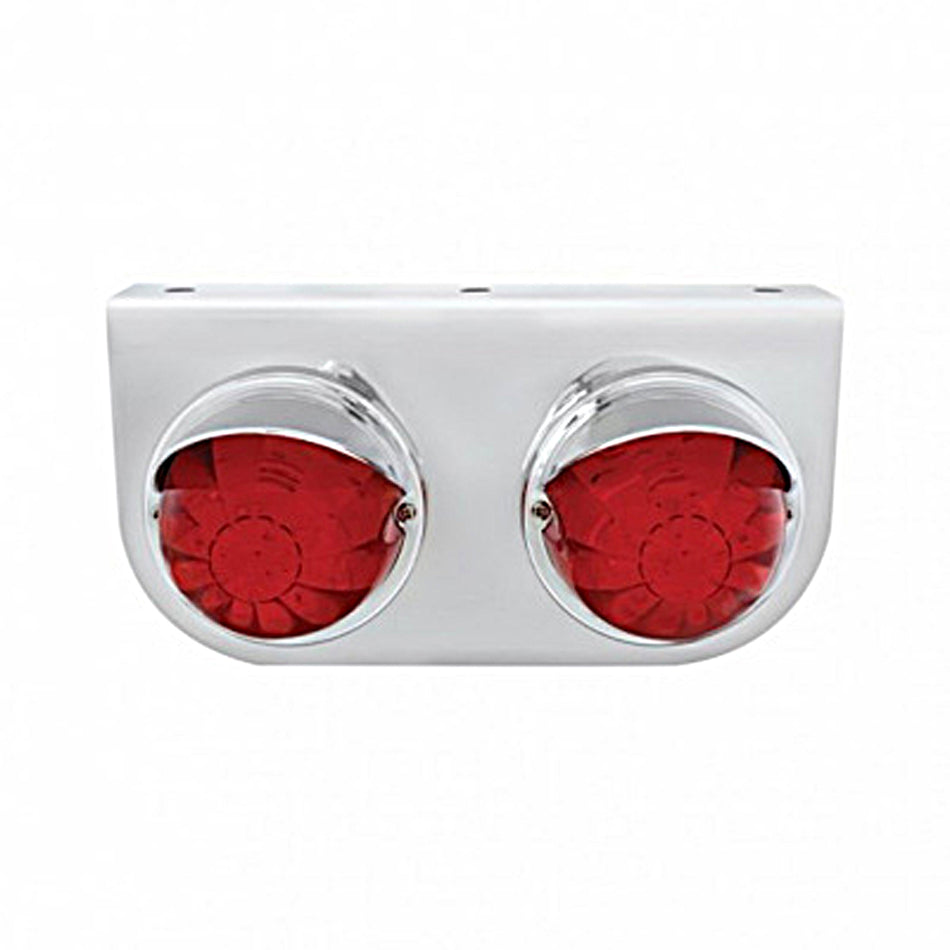 Stainless Steel Light Bracket With 2 X 17 LED Dual Function Watermelon Lights & Visors - Amber or Red LEDs (Amber, Dark Amber, Red or Clear Lens)