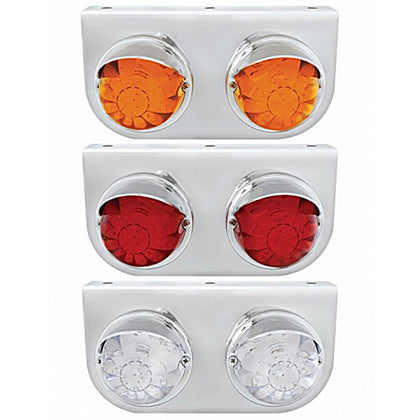 Stainless Light Bracket With 2 X 17 LED Watermelon Lights & Visors - Amber or Red LEDs (Amber, Red or Clear Lens)