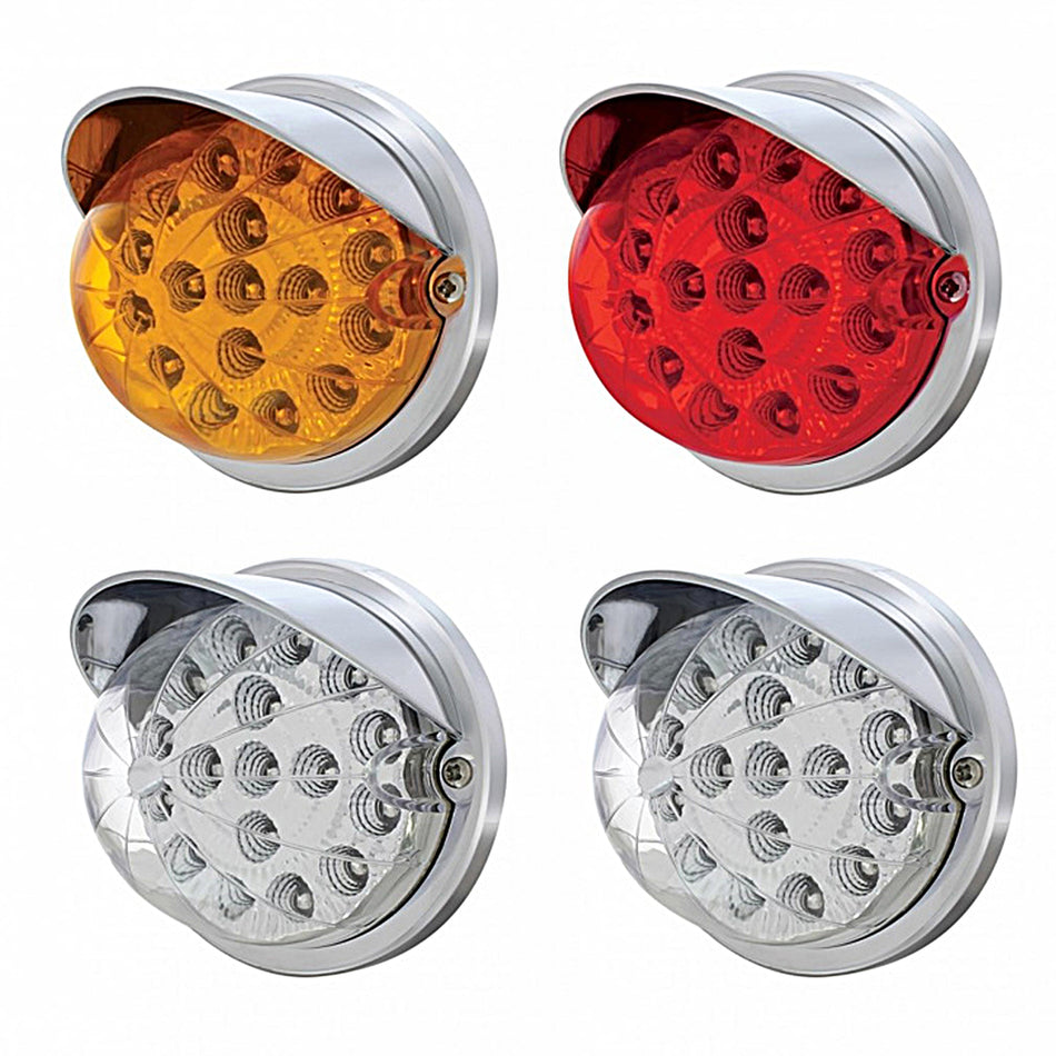 17 LED Dual Function Watermelon Clear Reflector Flush Mount Kit With Visor - Amber or Red LEDs (Amber, Red or Clear Lens)