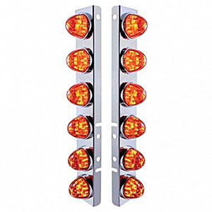 Stainless Steel Front Air Cleaner Bracket w/ 12 X LED Watermelon Lights & Stainless Steel Bezels For Peterbilt - Amber LEDs (Amber or Dark Amber Lens)