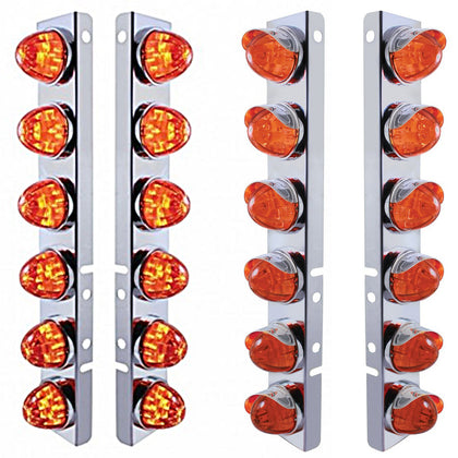Stainless Steel Front Air Cleaner Bracket w/ 12 X LED Watermelon Lights & Stainless Steel Bezels For Peterbilt - Amber LEDs (Amber or Dark Amber Lens)
