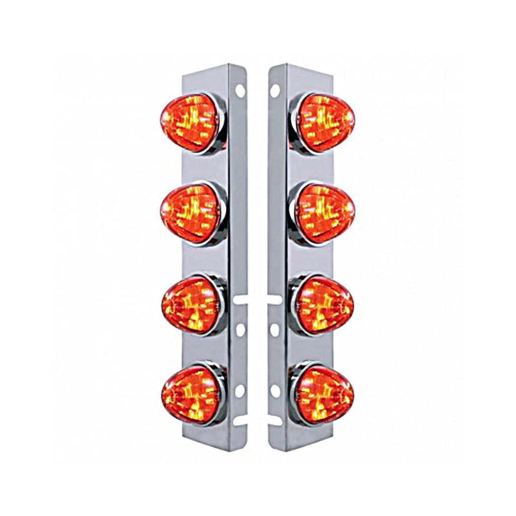 Stainless Steel Front Air Cleaner Bracket w/ 8 X 17 LED Watermelon Lights For Peterbilt Bezels or Visors - Amber LEDs (Dark Amber Lens)